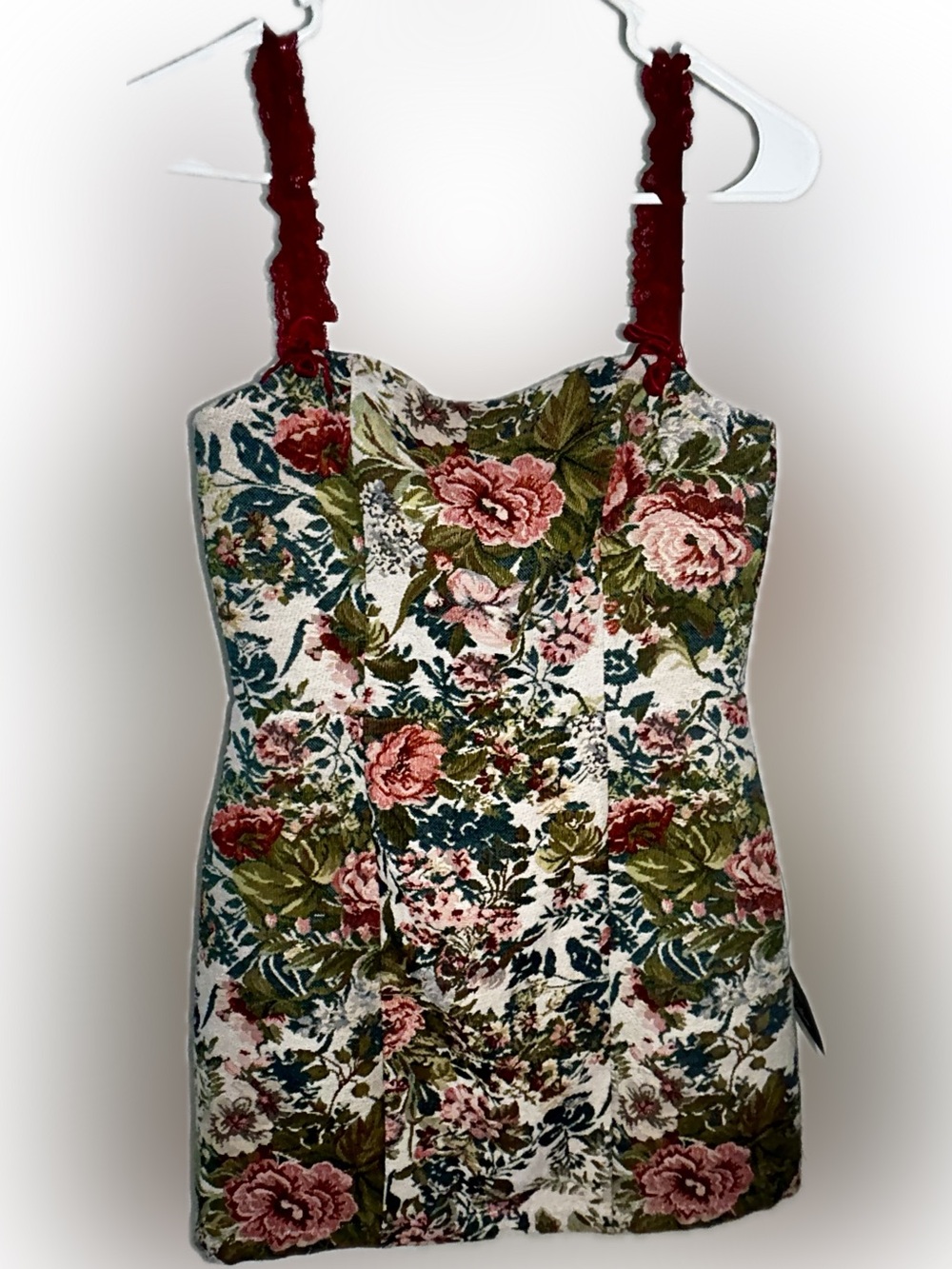 Lulu's Floral Bustier Mini Dress with Burgundy Straps